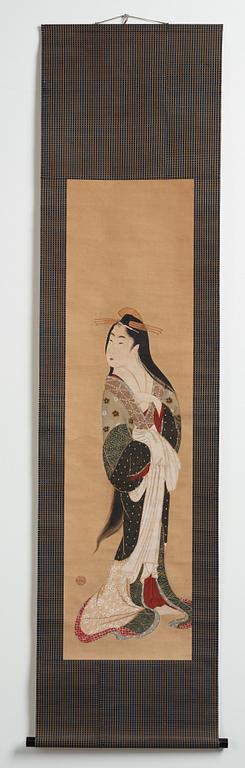 RULLMÅLNING, tusch och färg. Okänd konstnär, Japan, 1800-tal.