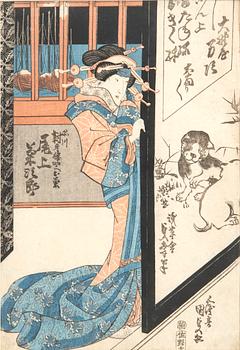 Utagawa Kunisada Toyokuni III, woodcut print diptych, Japan 19th-Century.
