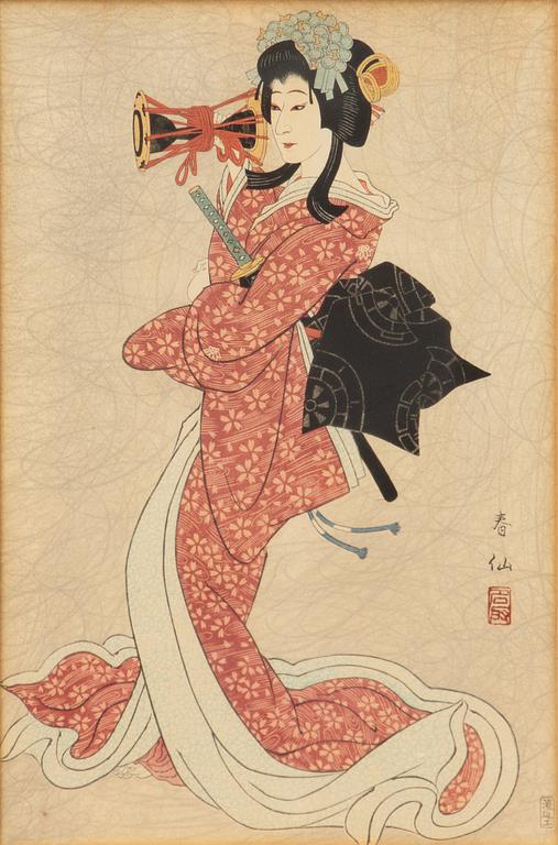 Natori Shunsen, "Sansei Bandō Shūchō Shizuka Gozen" (Bandō Shūchō III as Shizuka Gozen).