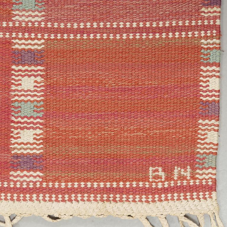 BARBRO NILSSON, a carpet, flat weave, 232 x 168,5 cm, "Falurutan, röd Borås", signed AB MMF BN.