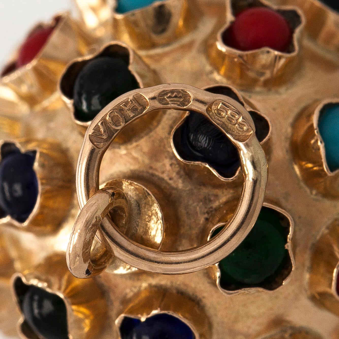 Riipus, sputnik, 14K kultaa ja värikiviä.