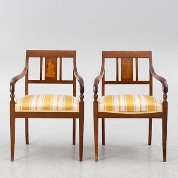 Karmstolar, ett par, empire, Sydsverige, 1800-talets första hälft.