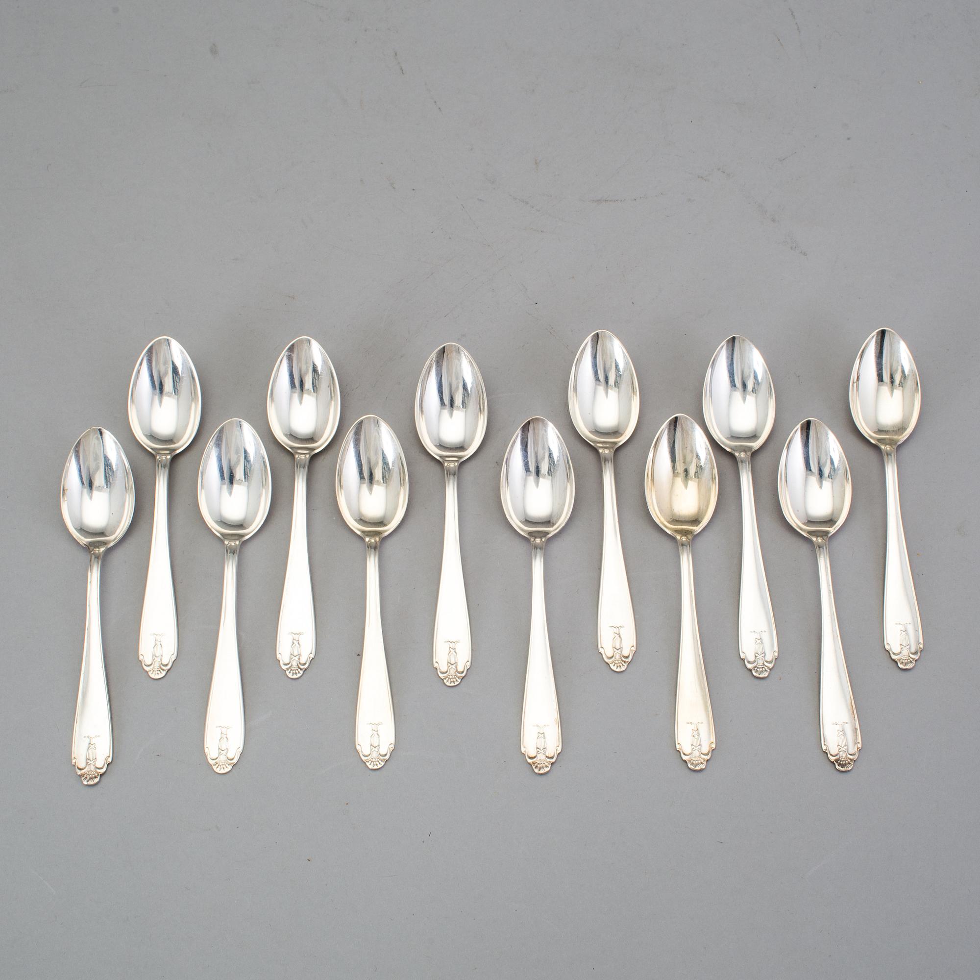 KAFFESKEDAR, 12 st, silver, modell "Vasa", GAB, Stockholm, 1930-7. Vikt cirka 155 gram.