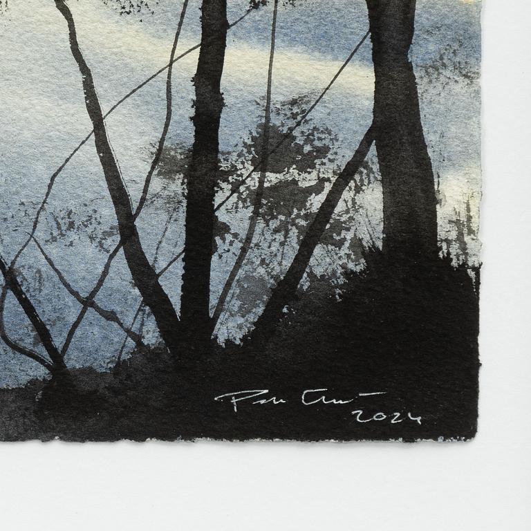 Peter Eugén, Evening twilight by the lake with trees.
