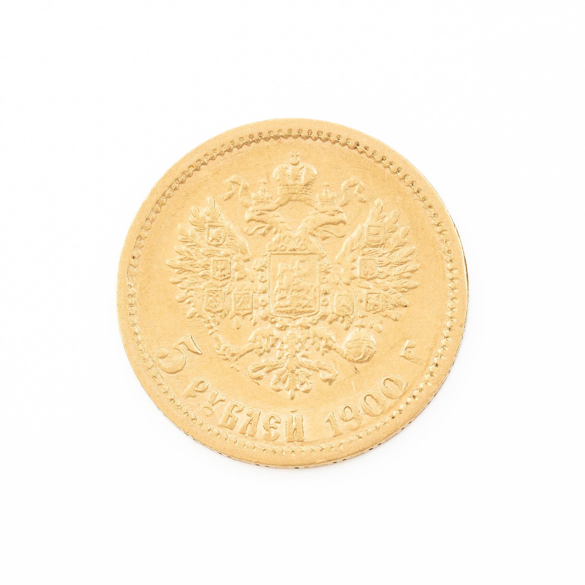 Gold coin, Nicholas II, Russia, 5 Rubles, 1900.