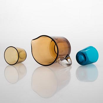 Kaj Franck, a mid-20th-century glass jug model 5601 and a set of 12 glasses model 5023, Nuutajärvi, Finland., a mid-20th-century g.