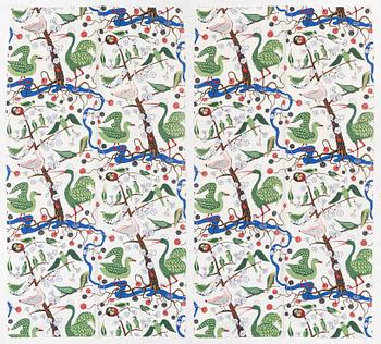 Josef Frank, a pair of curtains, 'Gröna Fåglar', Firma Svenskt Tenn.