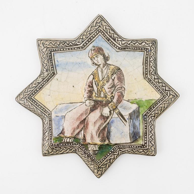 Kakelplatta, glaserat lergods, Qajardynastin Persien (Iran), 1800-tal.