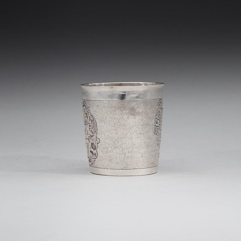 A Danish 18th century silver beaker, marks of Christian Lübecker (Flensborg 1702-1739).