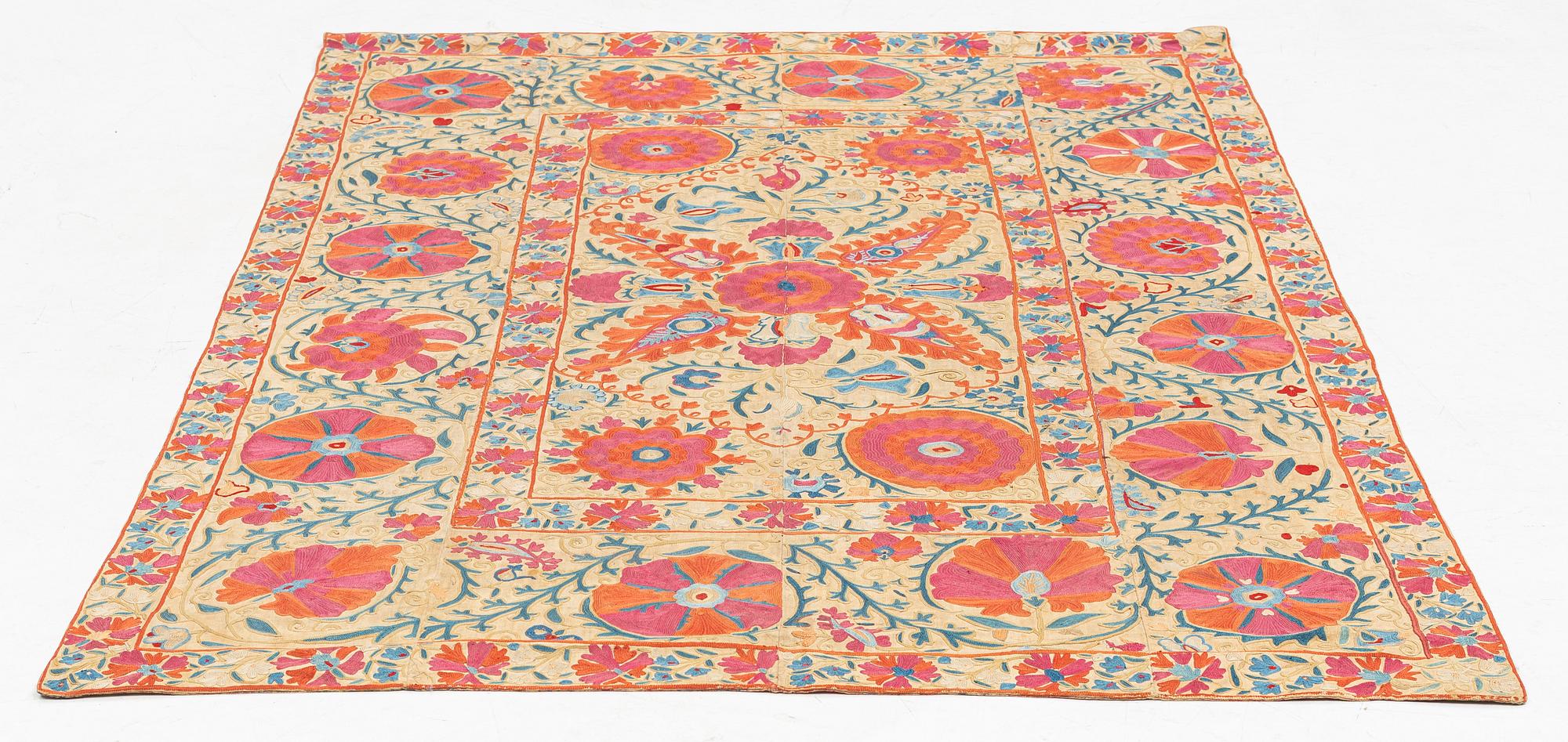 A 19th century Suzani embroidery, probably Nurata region, Uzbekistan, ca 169 x 113 cm.