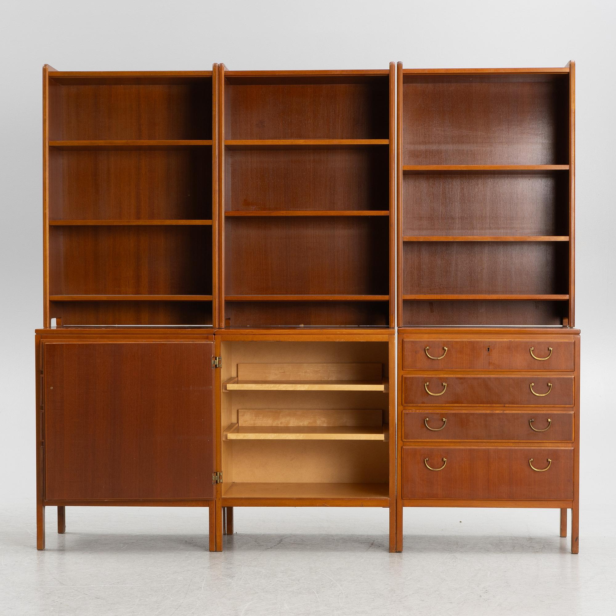 David Rosén, bookcases, 3 pcs, Nordiska Kompaniet, 1950s.