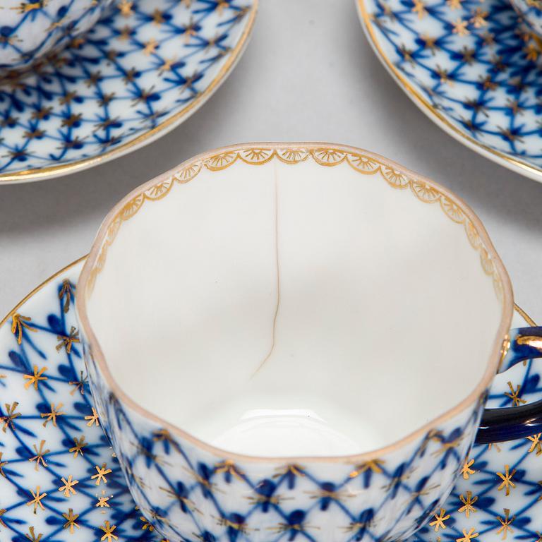 A 52-piece Lomonosov 'Cobalt Net' porcelain set for coffee and tea, USSR.