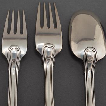 A silver set of table ware of 69 pcs by Georg Jensen, Denmark, from the latter half of the 20th century.