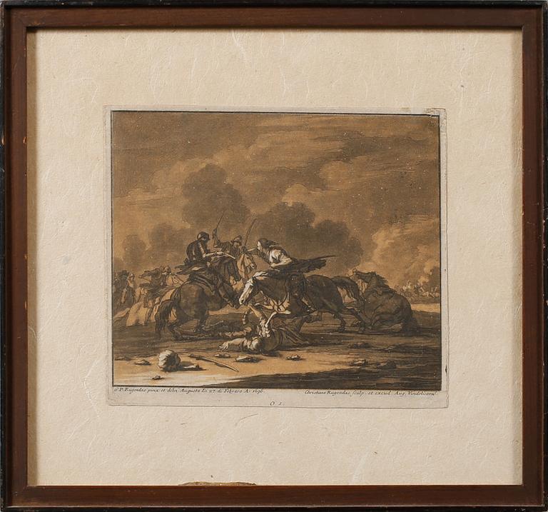 ETSNINGAR, 2 st, Richard Earlom och Christiano Rugendas, 1700-tal.