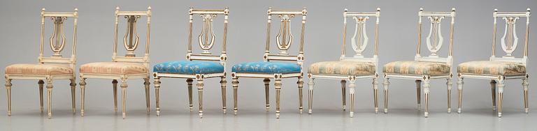 STOLAR, sju stycken (3+2+2), av Erik Öhrmark (mästare i Stockholm 1777-1813), gustavianska, 1700-talets slut.