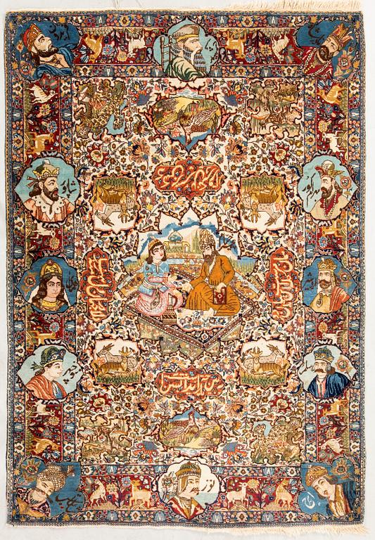 Tabriz rug with figural motifs, old/semi-antique, approximately 200x139 cm.