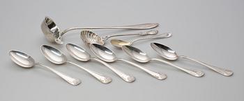 PARTI SILVER, 9 delar, bla GAB, 1870-1910-tal.