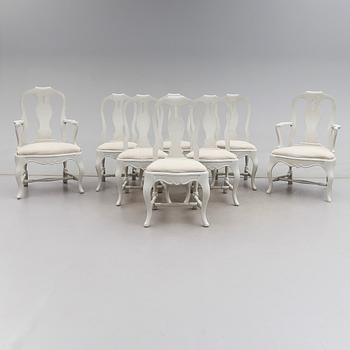 STOLAR 6 st och KARMSTOLAR 2 st, rokokostil, 1900-talets första hälft.