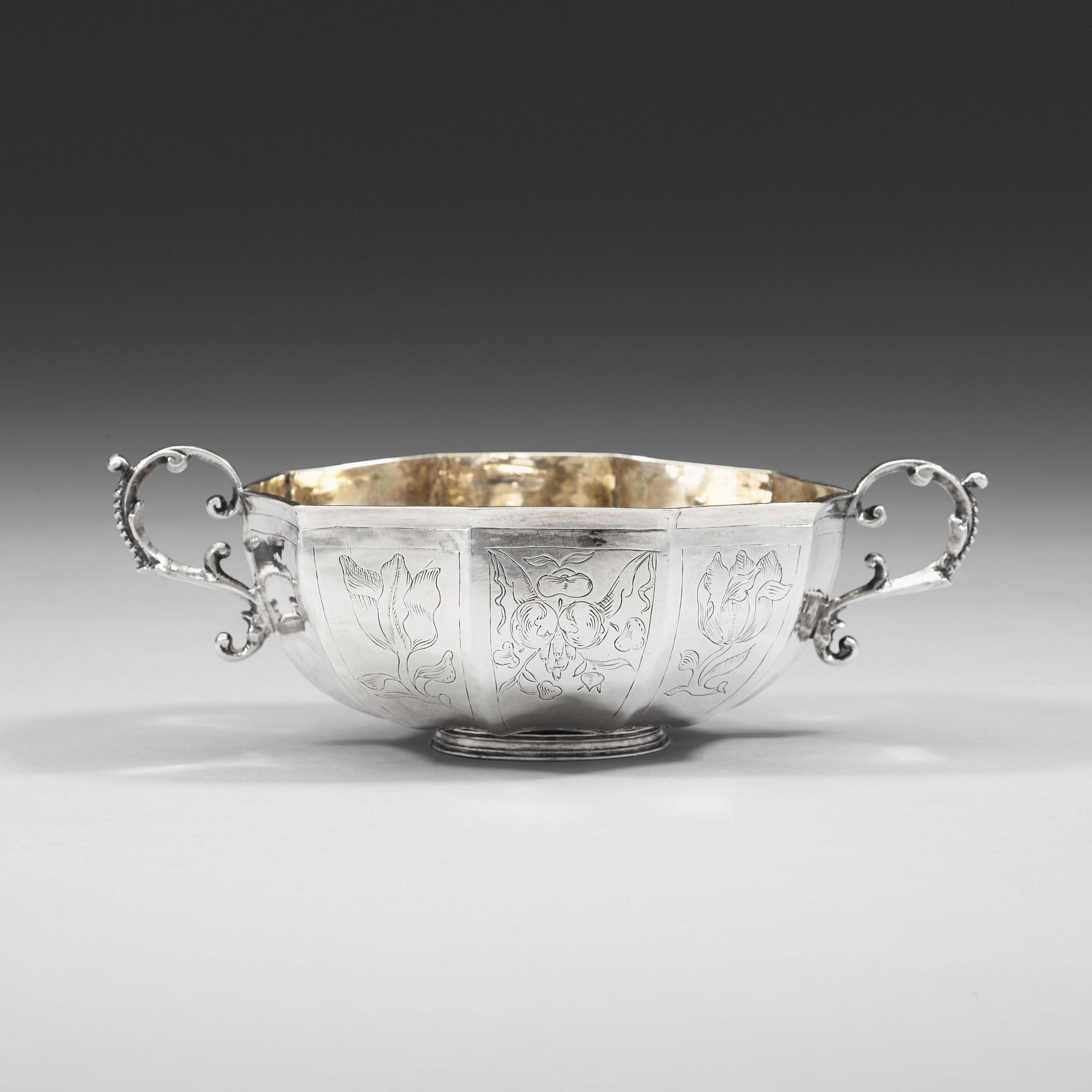 A Swedish 17th century parcel-gilt bowl, mark of Jöran Heieronymi Bernegau, Norrköping (-1648-1679).