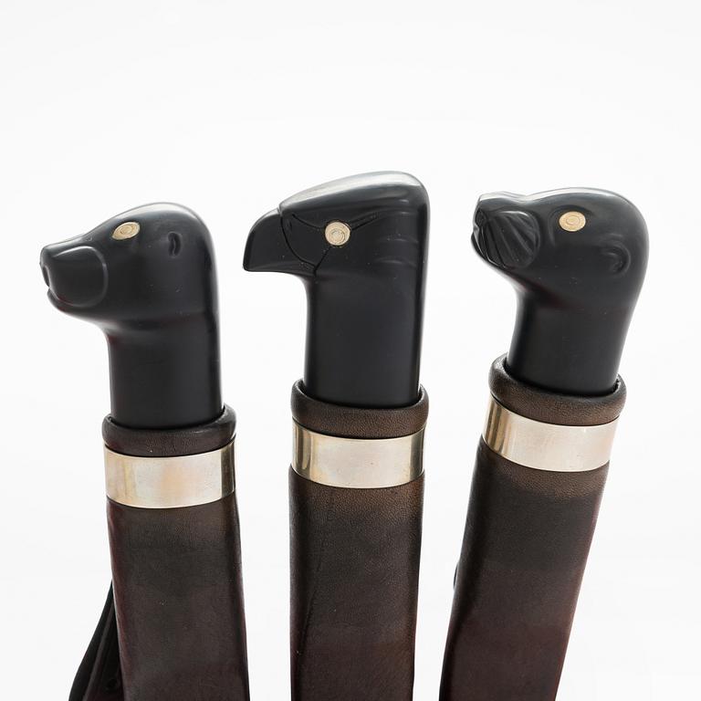 Bertel Gardberg, complete set of the three puukko knives for Fiskars, 1980s. Designed for the WWF.