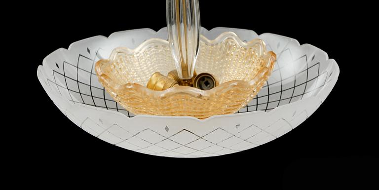 TAKLAMPA, glas, Orrefors, 1900-talets mitt. Höjd ca 50 cm.