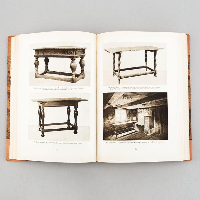 Böcker, 6 st, möbler, klockor och konsthantverk, bl.a. "Möbler och Heminredning i svenska bygder" I-II, Sigurd Erixson.