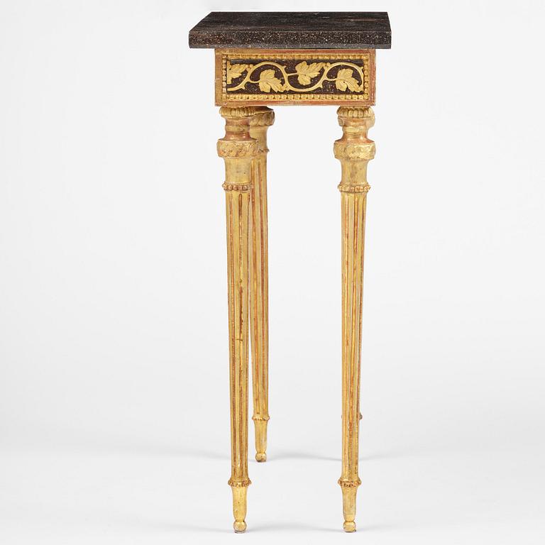 A late Gustavian carved giltwood and marble console table attributed to P. Ljung (1743-1819).