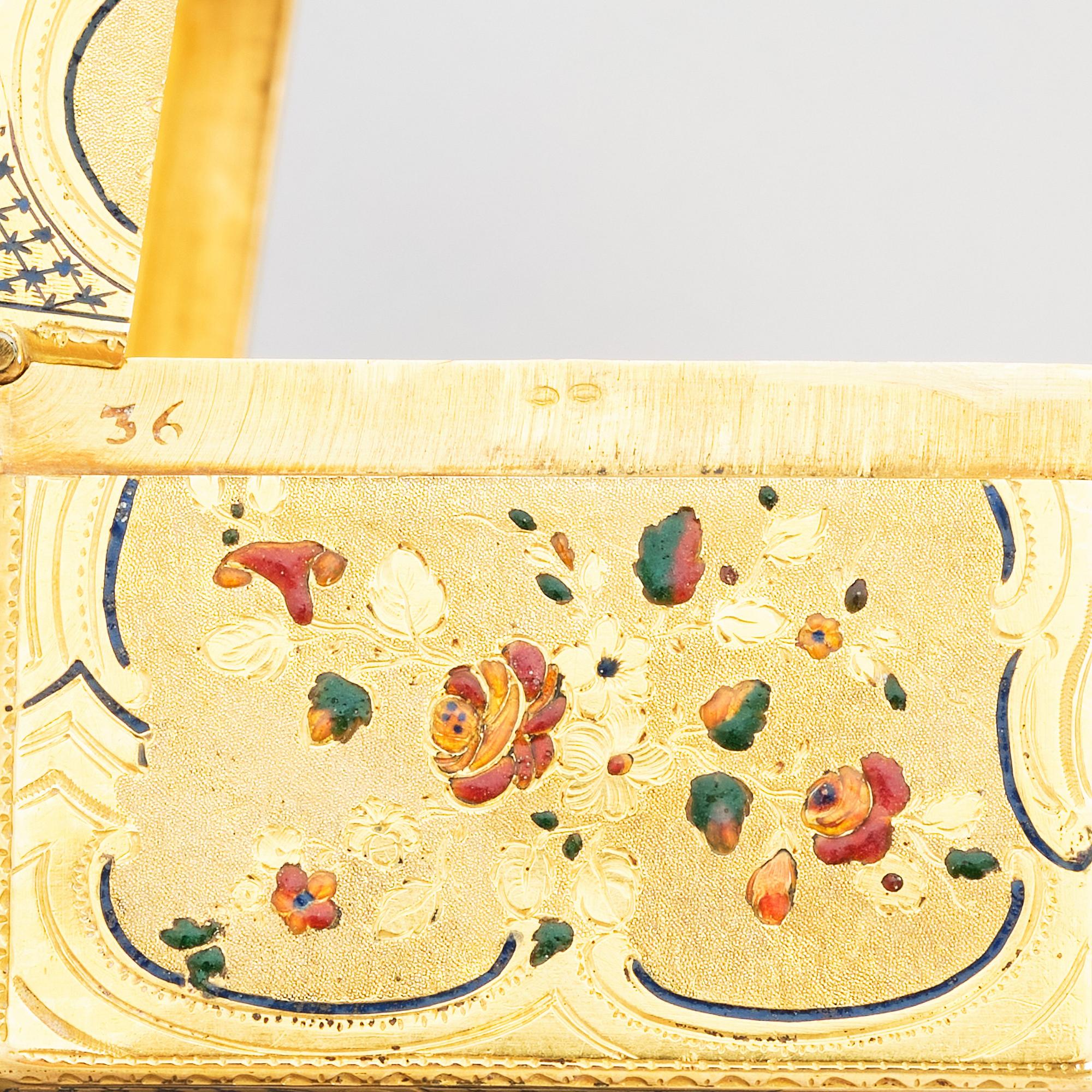 Dosa, guld och flerfärgad emalj, möjligen Hanau 1700-talets senare del.