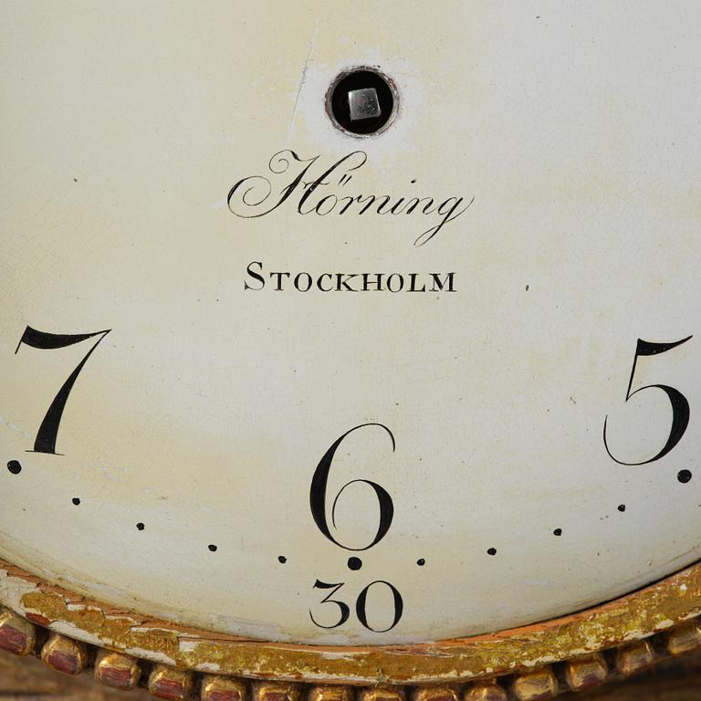 Wall clock, late Gustavian, Sven Peter Hörning (1750-1808, watchmaker in Stockholm, took over Petter Ernst's clock factory in 1785).