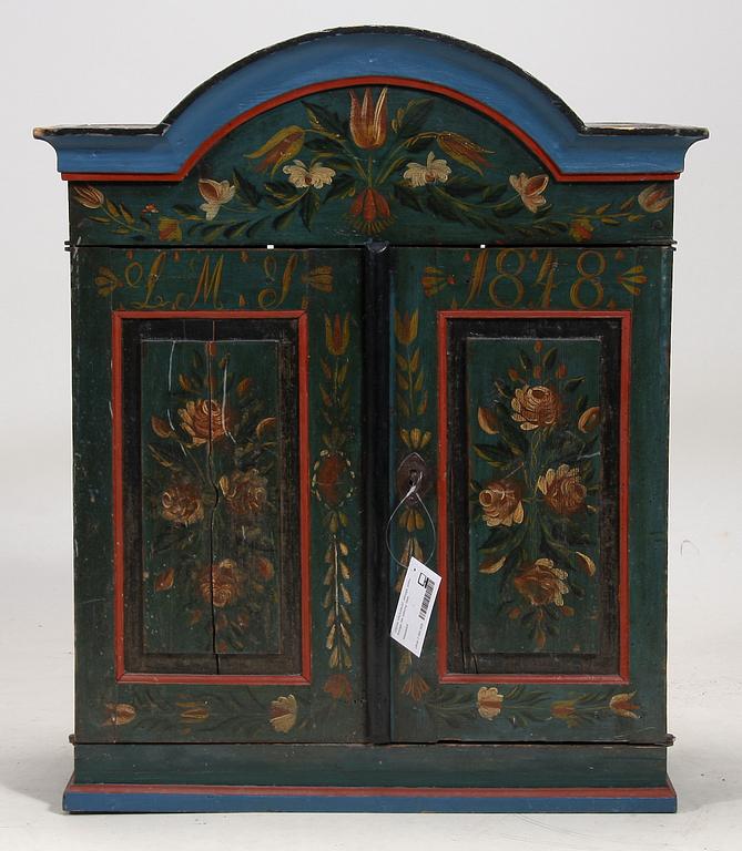 VÄGGSKÅP, allmoge, södra Sverige, bär datering 1848.