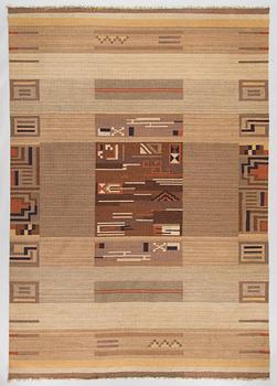 Impi Sotavalta, attributed, a 1930s Finnish flat weave carpet for Kodiksamin Mattokutomo. Circa 293 x 205 cm.