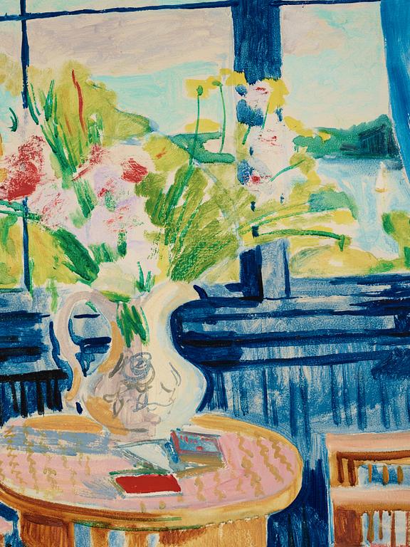 Isaac Grünewald, Interiör med blommor i kanna.