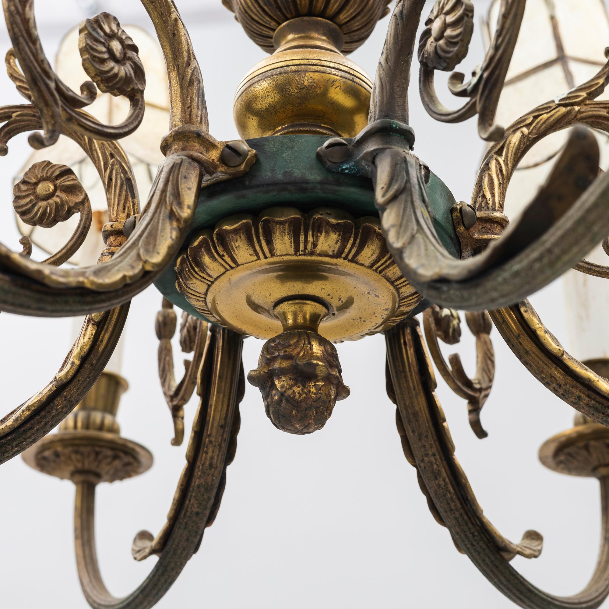 Einar Bäckströms Metallvarufabrik, Chandelier, model 4834/6, mid-20th century, Gustavian style.