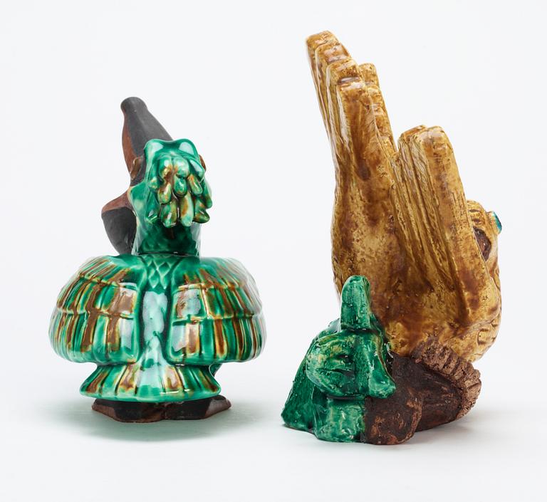 Two Gunnar Nylund stoneware figures, a parrot and a pelican, Rörstrand.