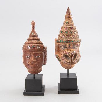 A set with two deities and three tazzas with covers, South East Asia, 20th Century.