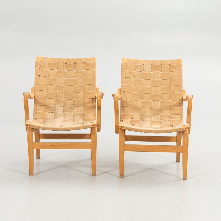 Bruno Mathsson, Armchairs, a pair, "Eva", Karl Mathsson Company, Värnamo 1978.