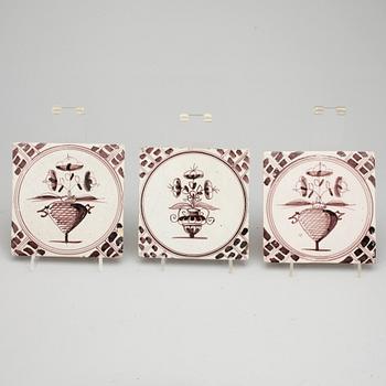 KAKELPLATTOR/FLIS, fajans, 9 st Delft, 1700-tal.