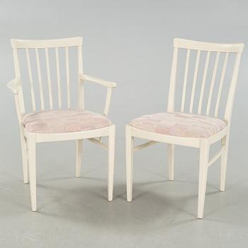 A dining table and six chairs, chairs by Carl Malmsten, model "Herrgården", second half of the 20th century.