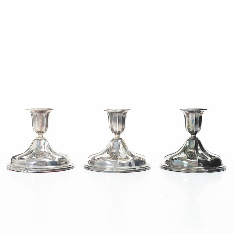 Three silver candlesticka, Norway, 20th century.