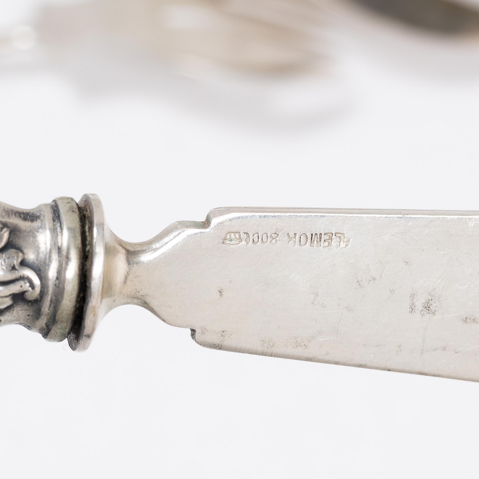 Fiskbestick samt fiskserveringsbestick, 23 delar, silver, Lemor, Tyskland, tidigt 1900-tal.