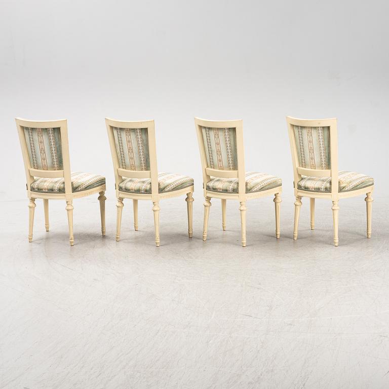 Stolar, 4 st, gustaviansk stil, Åmells Möbler, daterade 1974.