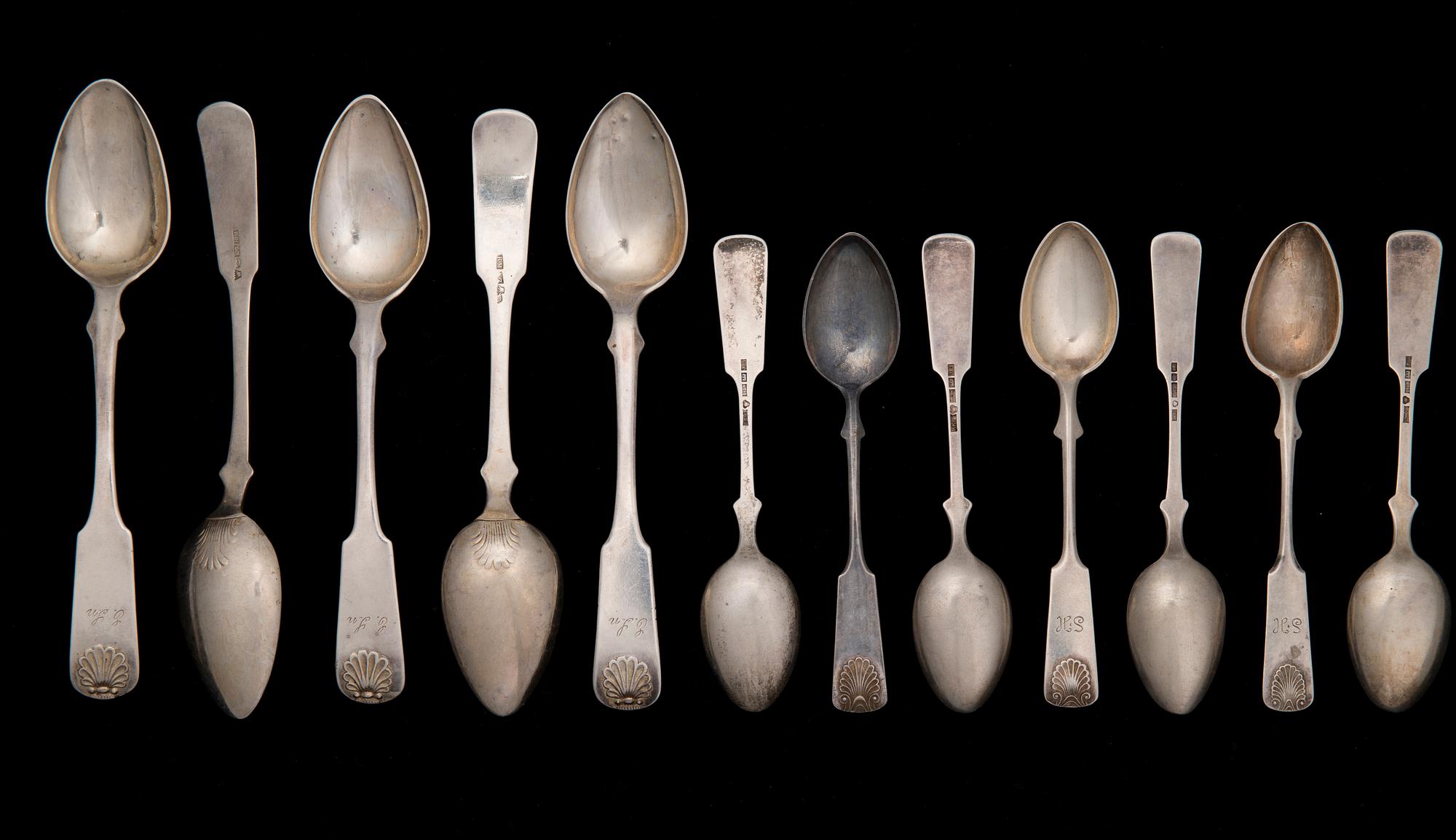 BESTICKUPPSÄTTNING, 49 delar, silver, "Musslan", Finland 1920-30-tal. Vikt ca 1308 g.