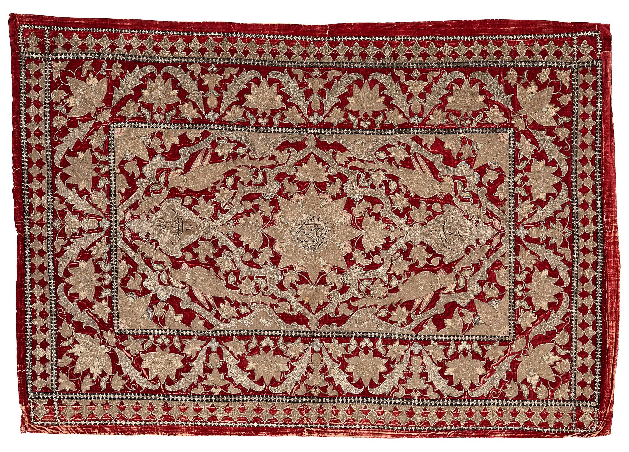 Broderi, antik persisk sammet, ca 150 x 103,5 cm, 1700 - 1800-tal.