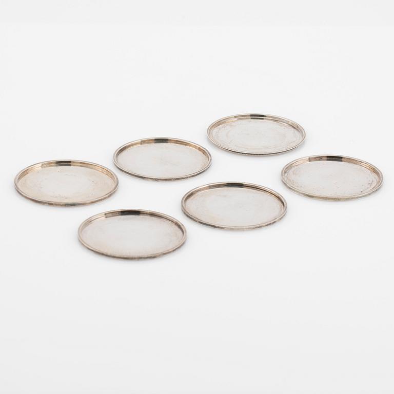Wiwen Nilsson, glass coasters, 6 pcs., silver, Lund, 1958-63.