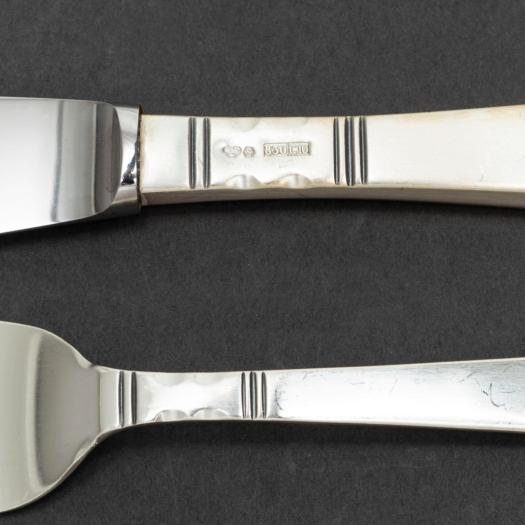GAB, a part 'Rosenholm' silver cutlery, Stockholm, 1966-77 (64 pieces).