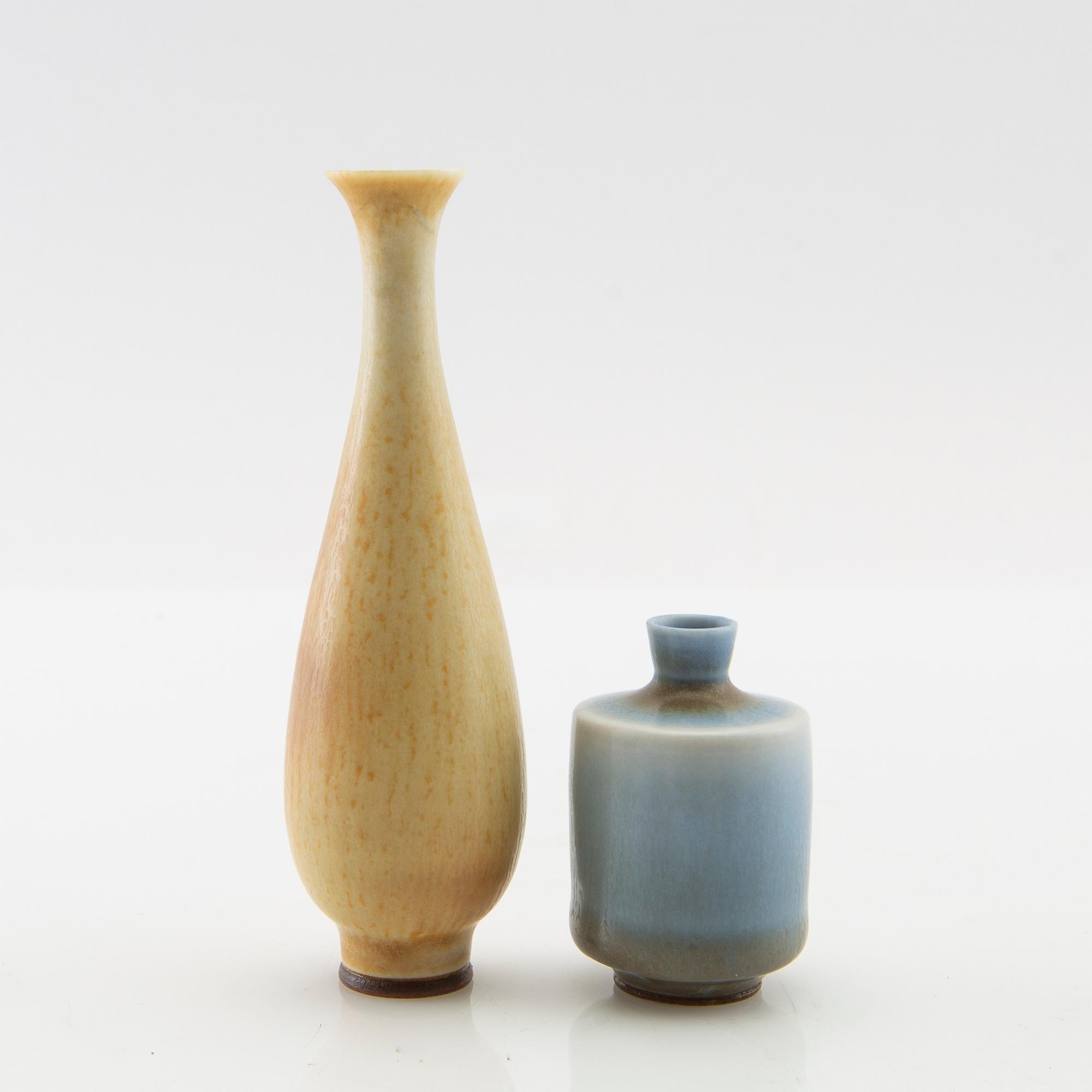 Berndt Friberg, vaser 2 st, miniatyrer, stengods, Gustavsbergs studio 1961.