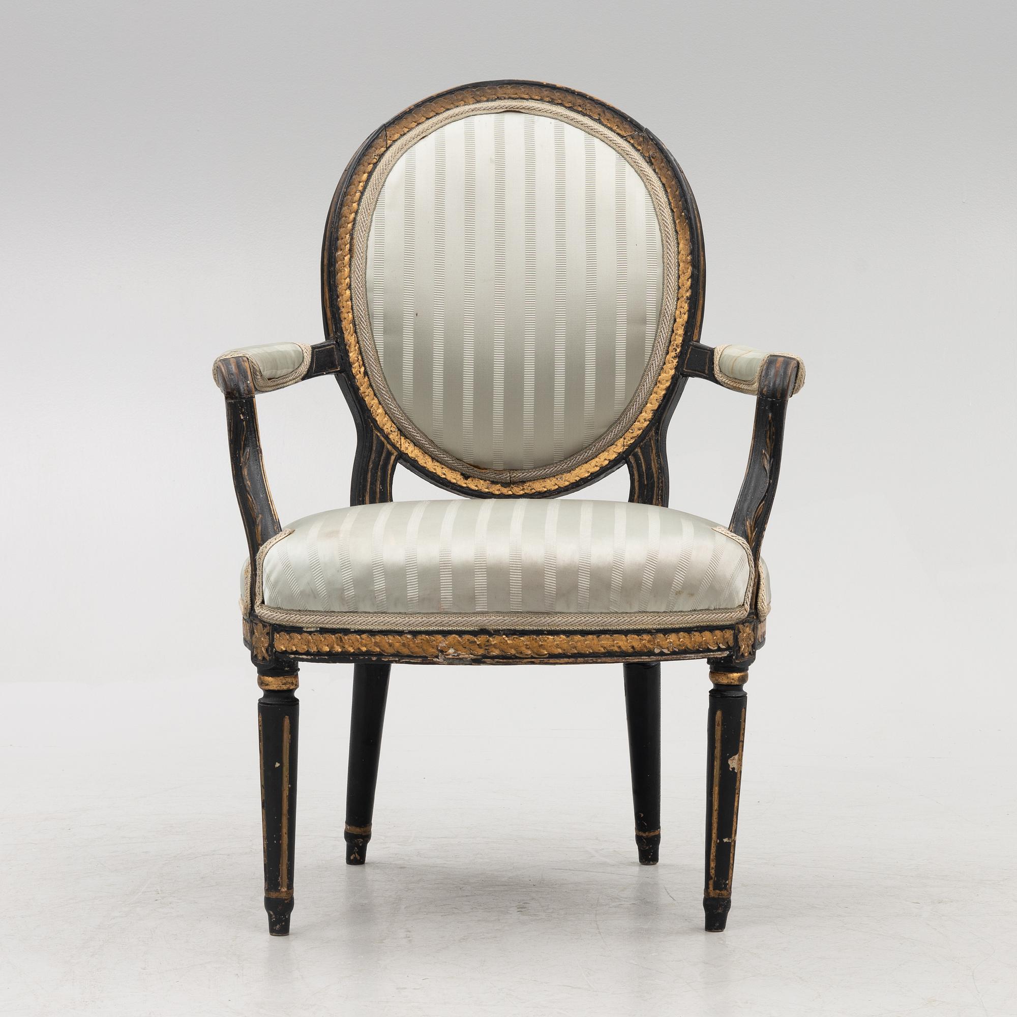 A Gustavian armchair, Stockholm, late 18th Century.