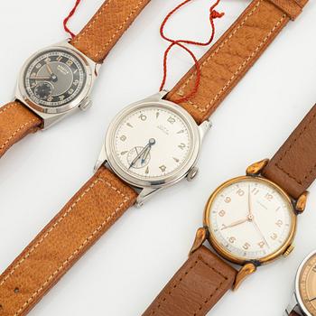 Samling armbandsur, 6 st, ca 1950.