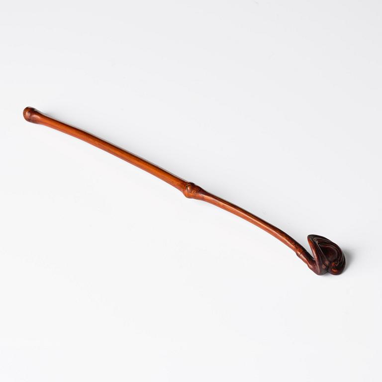 A hardwood bamboo shaped brushpot with a sceptre, China, 20th century.
