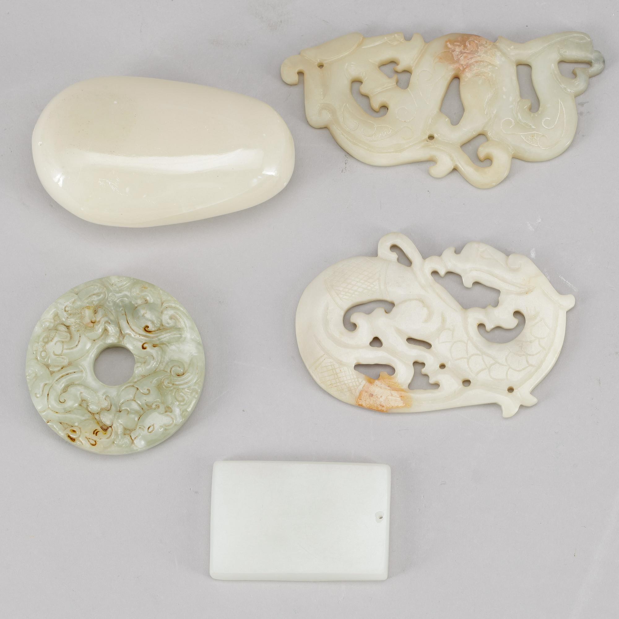 PARTI STEN, 5 delar, nefrit/jade, 1900-tal/modern tillverkning.